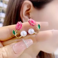 1 Pair Sweet Flower Plating Imitation Pearl Alloy Ear Studs main image 1