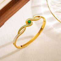 Modern Style Leaf Heart Shape Stainless Steel Plating Hollow Out Inlay Zircon 18k Gold Plated Bangle main image 5