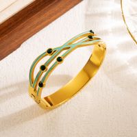 Modern Style Leaf Heart Shape Stainless Steel Plating Hollow Out Inlay Zircon 18k Gold Plated Bangle main image 2