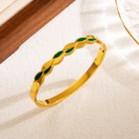 Modern Style Leaf Heart Shape Stainless Steel Plating Hollow Out Inlay Zircon 18k Gold Plated Bangle main image 4