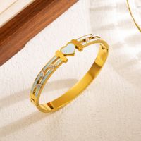 Modern Style Leaf Heart Shape Stainless Steel Plating Hollow Out Inlay Zircon 18k Gold Plated Bangle main image 3