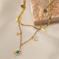 304 Stainless Steel 18K Gold Plated Modern Style Layered Plating Inlay Devil'S Eye Turquoise Pendant Necklace main image 3