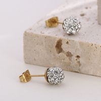 1 Pair Casual Shiny Ball Plating Inlay Stainless Steel Rhinestones 18K Gold Plated Ear Studs main image 5