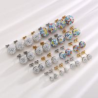 1 Pair Casual Shiny Ball Plating Inlay Stainless Steel Rhinestones 18K Gold Plated Ear Studs main image 3