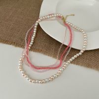 Wholesale Jewelry Sweet Color Block Artificial Pearl Layered Necklaces sku image 1