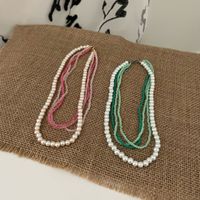 Wholesale Jewelry Sweet Color Block Artificial Pearl Layered Necklaces main image 1