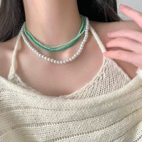 Wholesale Jewelry Sweet Color Block Artificial Pearl Layered Necklaces main image 4