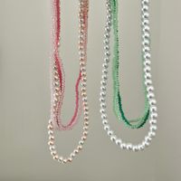 Wholesale Jewelry Sweet Color Block Artificial Pearl Layered Necklaces main image 3
