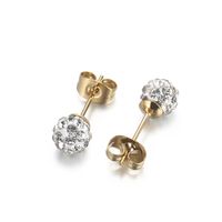 1 Pair Casual Shiny Ball Plating Inlay Stainless Steel Rhinestones 18K Gold Plated Ear Studs sku image 4