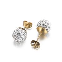 1 Pair Casual Shiny Ball Plating Inlay Stainless Steel Rhinestones 18K Gold Plated Ear Studs sku image 8