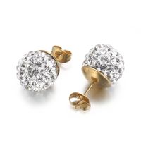 1 Pair Casual Shiny Ball Plating Inlay Stainless Steel Rhinestones 18K Gold Plated Ear Studs sku image 11