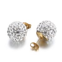 1 Pair Casual Shiny Ball Plating Inlay Stainless Steel Rhinestones 18K Gold Plated Ear Studs sku image 15