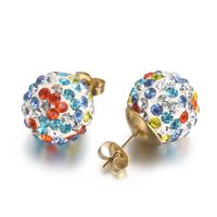1 Pair Casual Shiny Ball Plating Inlay Stainless Steel Rhinestones 18K Gold Plated Ear Studs sku image 16