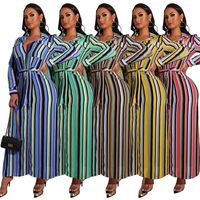 Shirt Dress Streetwear Turndown Belt Long Sleeve Stripe Maxi Long Dress Daily main image 1
