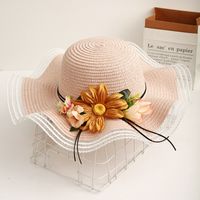 Women's Elegant Basic Flower Patchwork Flat Eaves Straw Hat main image 4