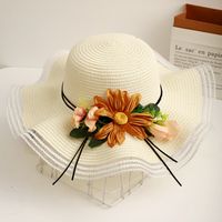 Women's Elegant Basic Flower Patchwork Flat Eaves Straw Hat sku image 3