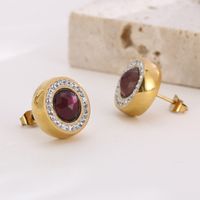 1 Pair Simple Style Shiny Round Plating Inlay Stainless Steel Artificial Crystal Zircon 18K Gold Plated Ear Studs main image 4