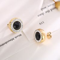 1 Pair Simple Style Shiny Round Plating Inlay Stainless Steel Artificial Crystal Zircon 18K Gold Plated Ear Studs main image 9
