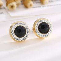 1 Pair Simple Style Shiny Round Plating Inlay Stainless Steel Artificial Crystal Zircon 18K Gold Plated Ear Studs main image 7
