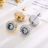 1 Pair Simple Style Shiny Round Plating Inlay Stainless Steel Artificial Crystal Zircon 18K Gold Plated Ear Studs main image 8