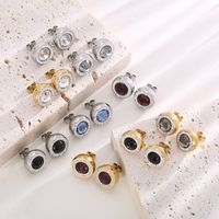 1 Pair Simple Style Shiny Round Plating Inlay Stainless Steel Artificial Crystal Zircon 18K Gold Plated Ear Studs main image 3