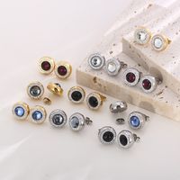 1 Pair Simple Style Shiny Round Plating Inlay Stainless Steel Artificial Crystal Zircon 18K Gold Plated Ear Studs main image 1