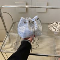 Women's Pu Leather Rhinestone Solid Color Classic Style Bucket String Shoulder Bag Crossbody Bag main image 6
