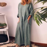 Women's A-line Skirt Simple Style Round Neck Patchwork Long Sleeve Solid Color Maxi Long Dress Daily main image 4