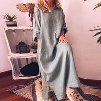 Women's A-line Skirt Simple Style Round Neck Patchwork Long Sleeve Solid Color Maxi Long Dress Daily main image 3
