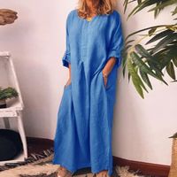 Women's A-line Skirt Simple Style Round Neck Patchwork Long Sleeve Solid Color Maxi Long Dress Daily main image 2