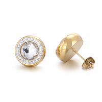 1 Pair Simple Style Shiny Round Plating Inlay Stainless Steel Artificial Crystal Zircon 18K Gold Plated Ear Studs sku image 7