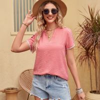 Women's Blouse Short Sleeve Blouses Patchwork Lace Casual Solid Color main image 4
