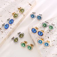 1 Pair INS Style Casual Devil'S Eye Plating Inlay Stainless Steel Gem 18K Gold Plated Ear Studs main image 7