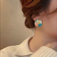 1 Pair Simple Style Korean Style Color Block Square Drip Glazed Alloy Ear Studs main image 4