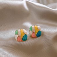1 Pair Simple Style Korean Style Color Block Square Drip Glazed Alloy Ear Studs main image 3