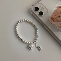 Elegant Heart Shape Artificial Pearl Sterling Silver Beaded Bracelets sku image 1
