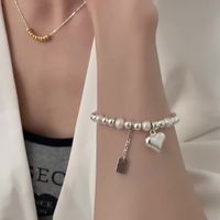 Elegant Heart Shape Artificial Pearl Sterling Silver Beaded Bracelets main image 4