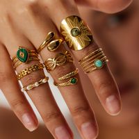 Retro Water Droplets Flower Stainless Steel Plating Inlay Malachite 18k Gold Plated Rings main image 4