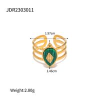 Retro Water Droplets Flower Stainless Steel Plating Inlay Malachite 18k Gold Plated Rings sku image 6