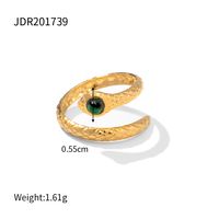 Retro Water Droplets Flower Stainless Steel Plating Inlay Malachite 18k Gold Plated Rings sku image 1