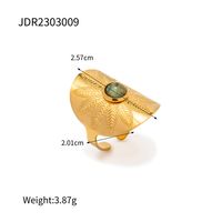 Retro Water Droplets Flower Stainless Steel Plating Inlay Malachite 18k Gold Plated Rings sku image 4