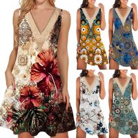 Women's A-line Skirt Elegant V Neck Printing Lace Sleeveless Flower Knee-length Street main image 6