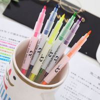 Korean Style Candy Color Double-headed Internet Celebrity Fluorescent Pen Student Key Marker 6-color Suit Crayon Hand Account Graffiti Pen main image 5