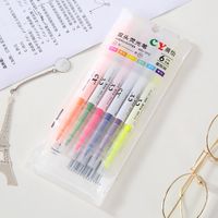 Korean Style Candy Color Double-headed Internet Celebrity Fluorescent Pen Student Key Marker 6-color Suit Crayon Hand Account Graffiti Pen main image 2