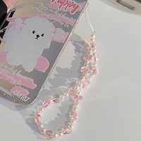 Cute Heart Shape Flower Pc Silica Gel Soft Clay Inlay Artificial Pearls Women's Mobile Phone Chain 1 Piece sku image 13