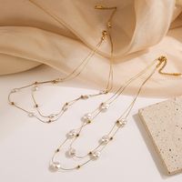 304 Stainless Steel 18K Gold Plated Elegant Pearl Plating Irregular Artificial Pearls Layered Necklaces main image 4