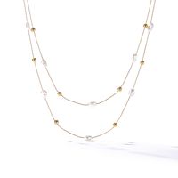 Edelstahl 304 18 Karat Vergoldet Elegant Perle Überzug Irregulär Künstliche Perlen Geschichtete Halskette sku image 2