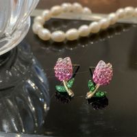 Dulce Estilo Coreano Flor Aleación Embutido Diamantes De Imitación Mujeres Pendientes main image 6