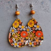 Bohemian Flower Wood Women's Drop Earrings sku image 1