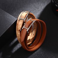 Vintage Style Simple Style Solid Color Pu Leather Alloy Unisex Wristband main image 3